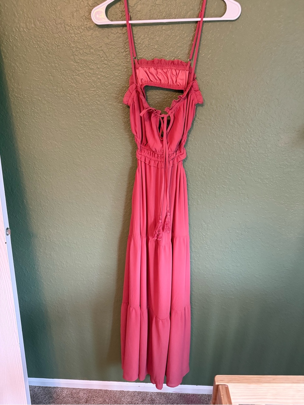 Women's Pink Maxi Dress with Cutout and Tassel Tie